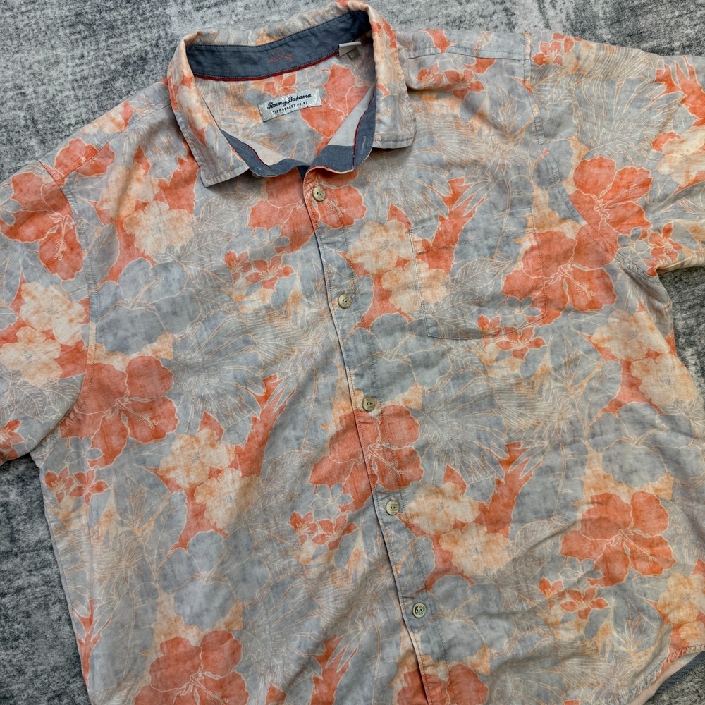 Tommy Bahama Shirt Men‎ 2XL Blue Orange Hawaiian Coconut Point Resort Coolmax
